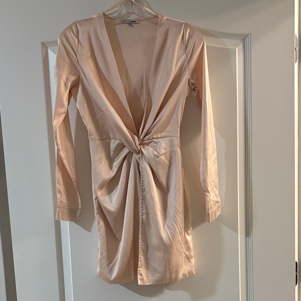 Fashion Nova Cream Twist Front Mini Dress